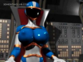 I madh boobed anime hero elitë i shkëlqyer në i ngushtë kostum
