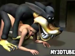 Swell 3d dibujos animados morena deity consigue follada por un wolf
